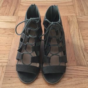 Olive Green Suede Wedges